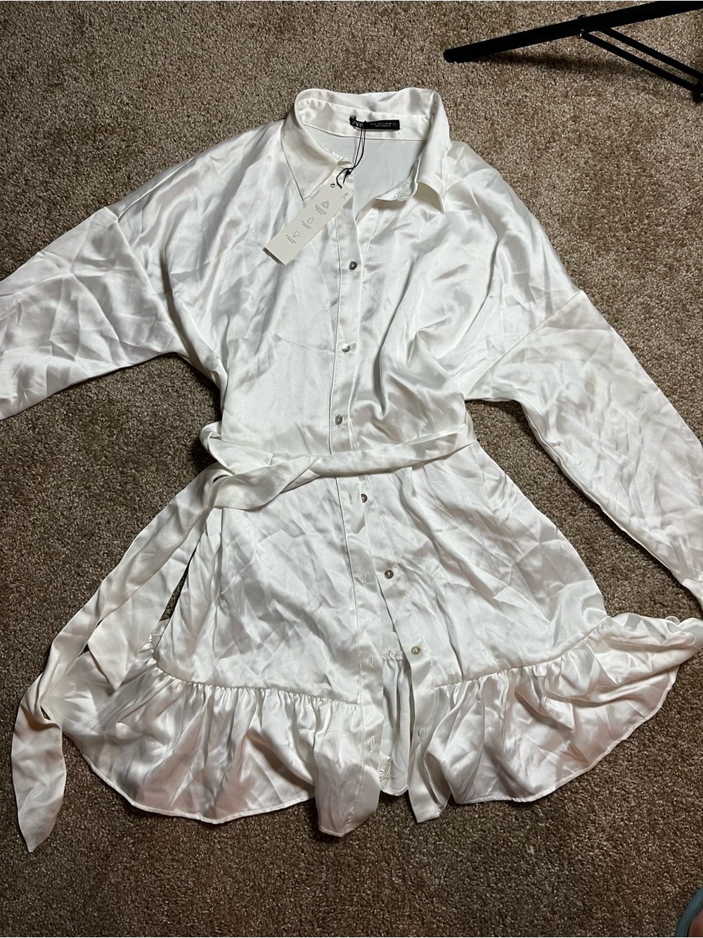 Zara White Ruffle-Hem Shirt Mini Dress - Picture 8 of 12
